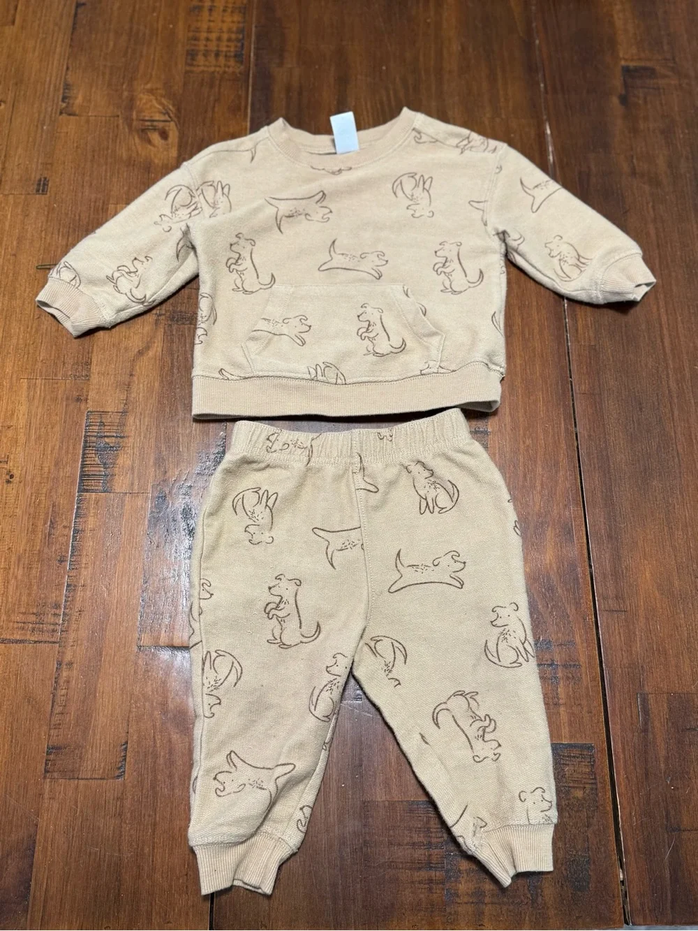 Carter’s Boy Tan Dog Two Piece Set and Gray Dog Sweatshirt Outift Set 12M